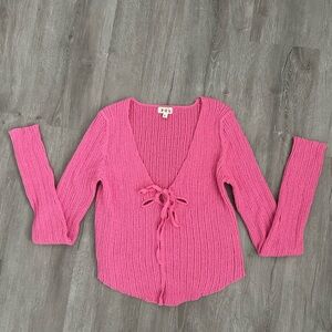 NWOT VICI Stacie Knit Front Tie Long Sleeve Top - Pink, Size L